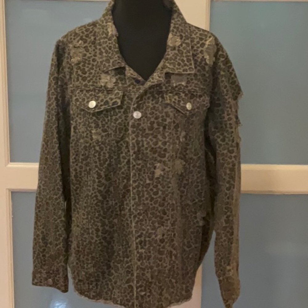 Brown Leopard Print Jean Jacket Oversized Fit